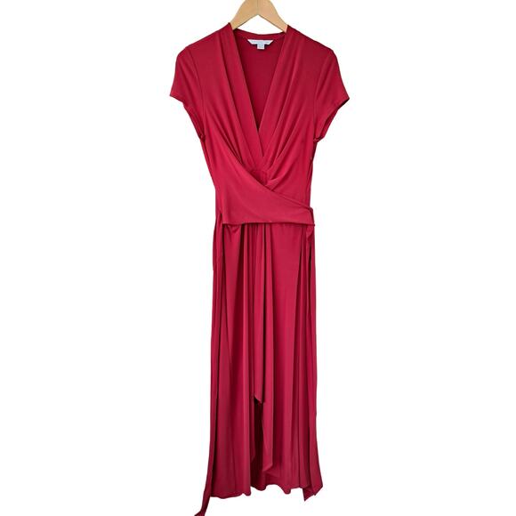Boston Proper Red Jersey Faux Wrap High Low Midi Maxi Dress Size 12 - Picture 7 of 9